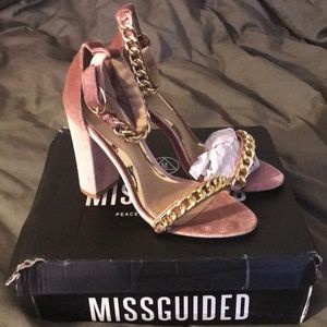 Missguided velvet chunky heels